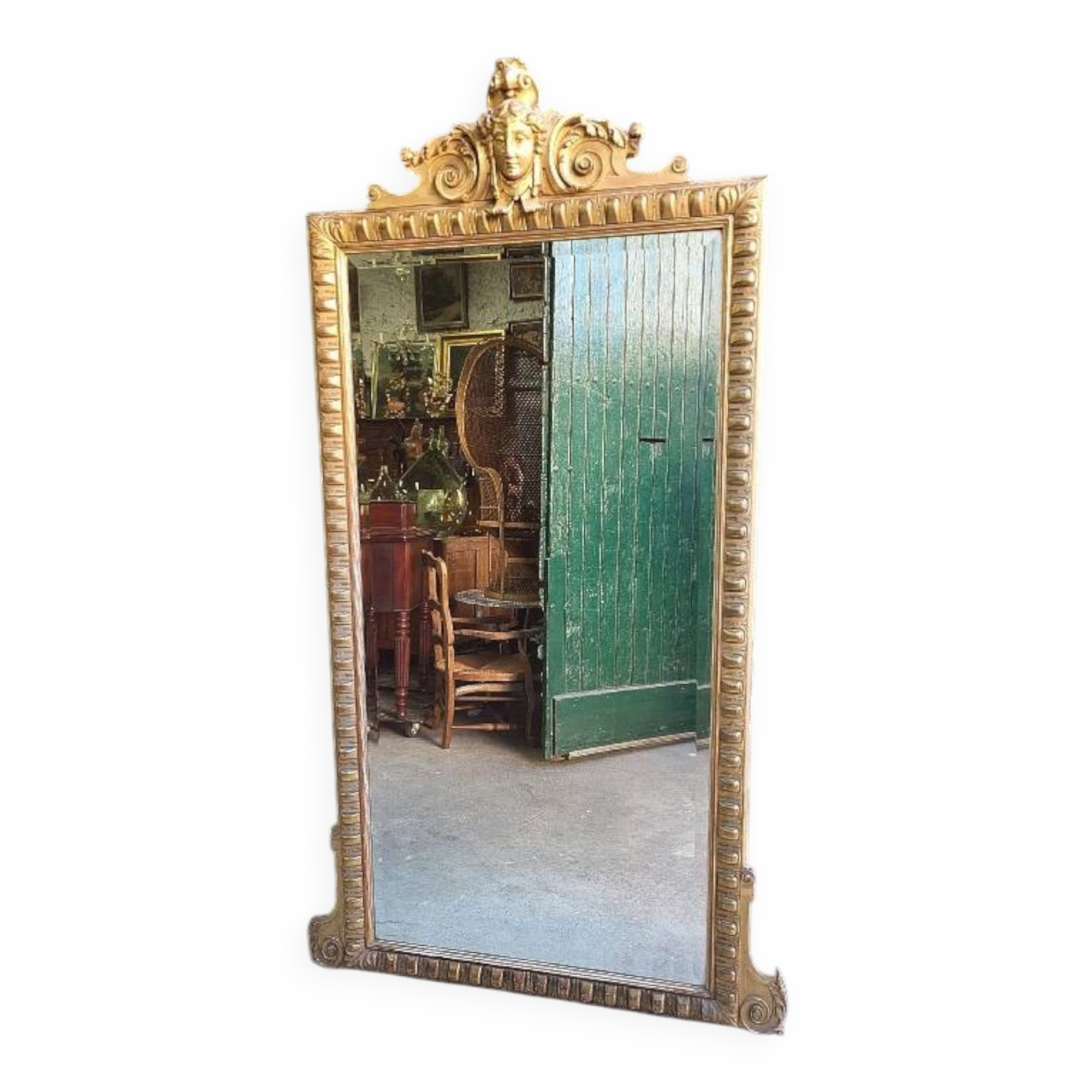 LARGE GOLDEN BEVELLED MIRROR WITH HEAD REF JE