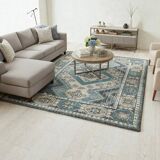 Bohemian Chic Rug in Petrol Blue and Beige with Abstract Patterns
