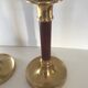 Pair of Scandinavian brass and teak candle holders
