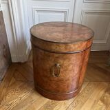 Drum side table in wood burl with door
