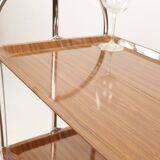 Chrome-plated metal and plywood serving trolley, 1970