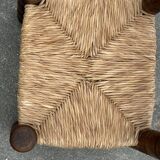 Low chair in oak and straw vintage design 60s