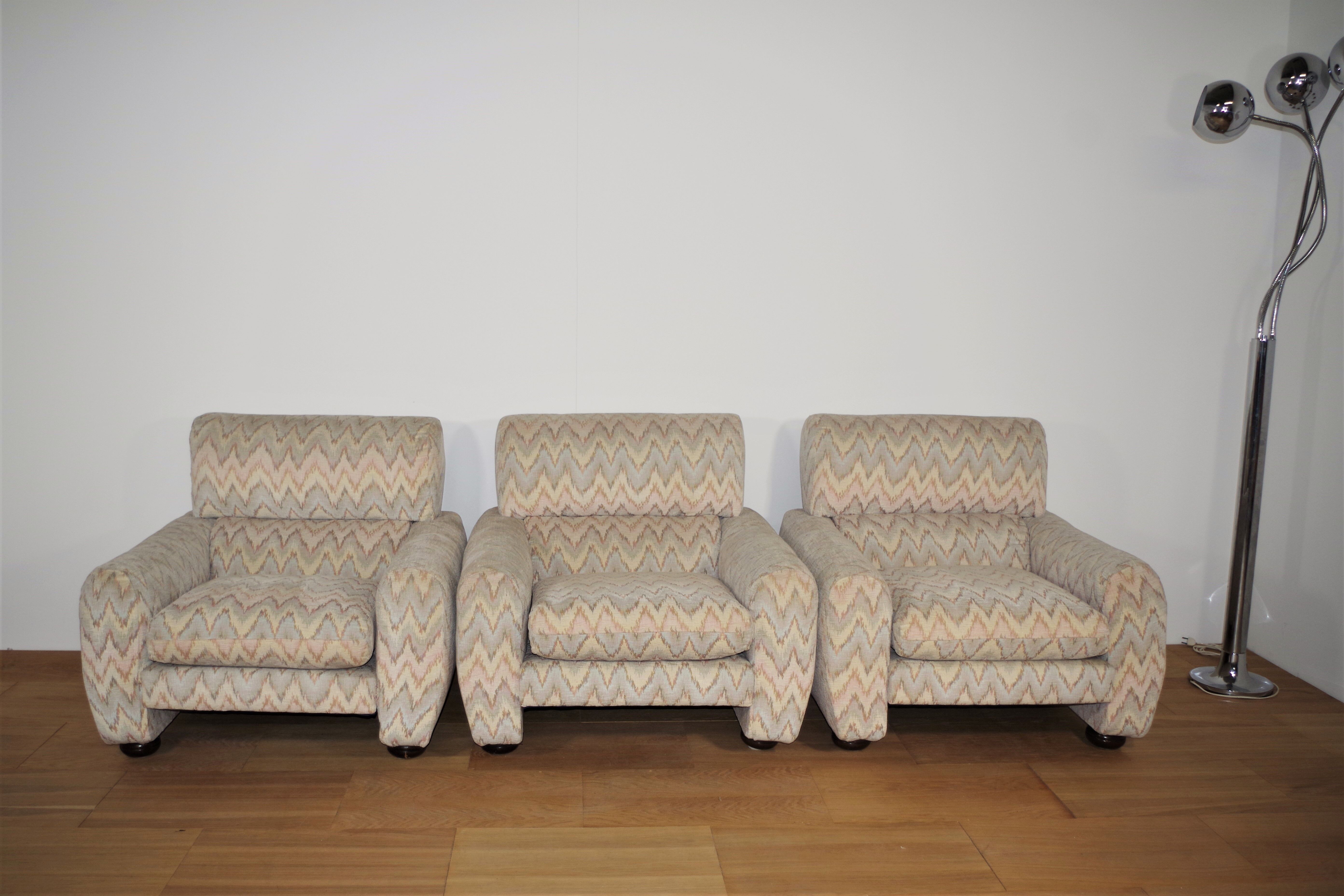 Missoni armchairs, 1970s, set of 3
