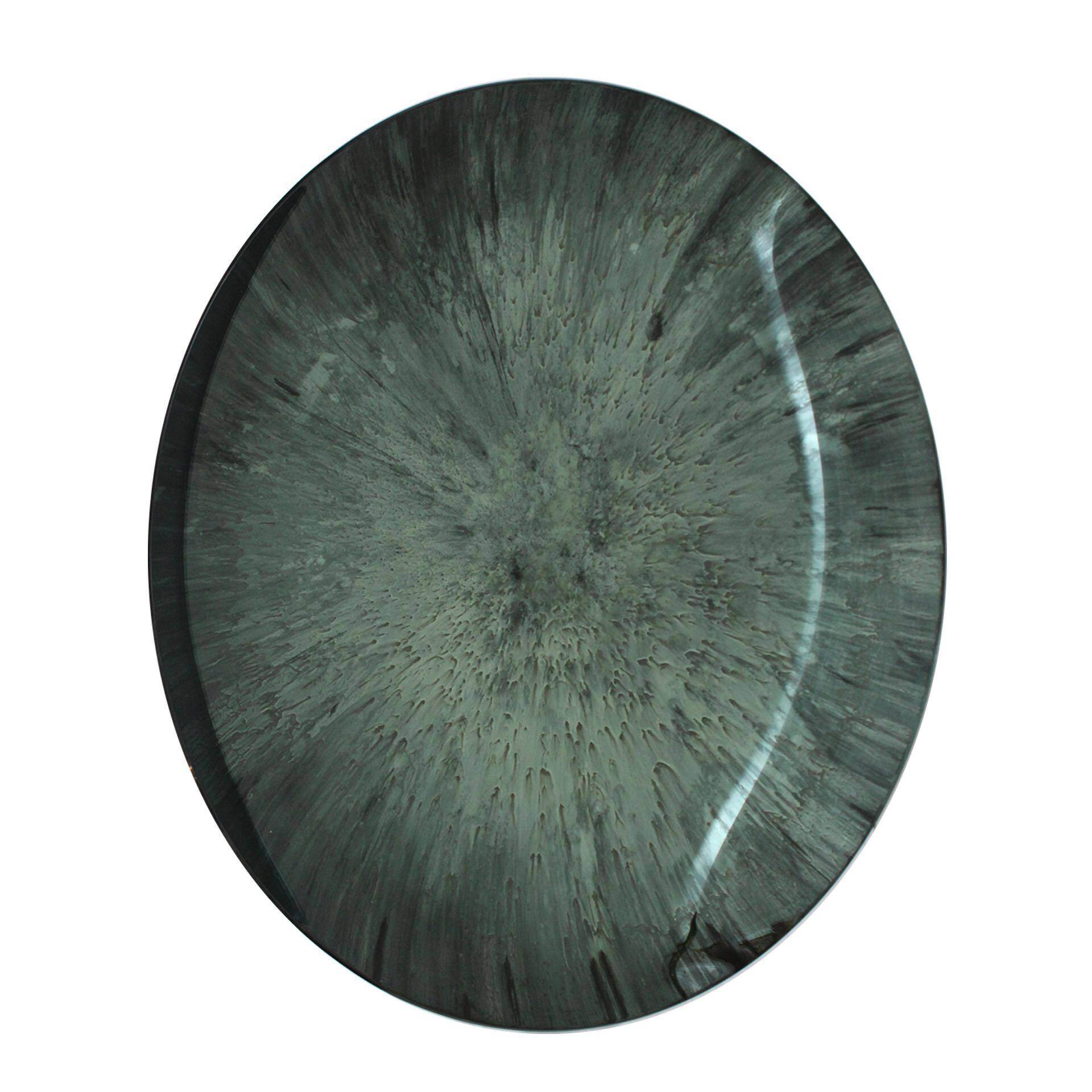 Modern Sculptural Concave Blue Glass Round French Mirror, Unique Piece