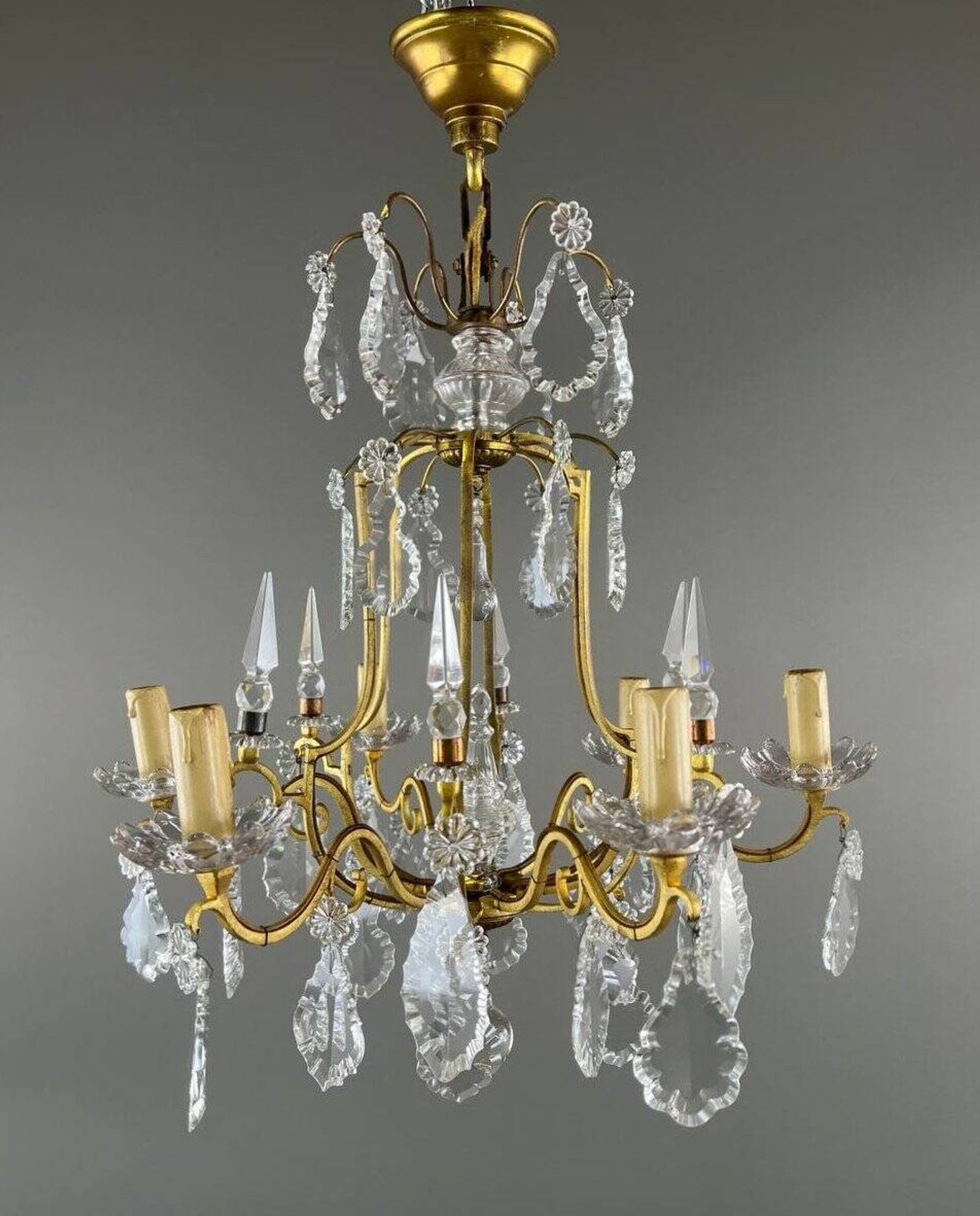 Lustre En Laiton Et Cristal, XXe Siècle