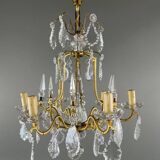 Lustre En Laiton Et Cristal, XXe Siècle