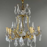 Lustre En Laiton Et Cristal, XXe Siècle