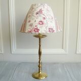 Lampe ancienne en laiton avec son abat-jour en tissu années 1900 fait main en France