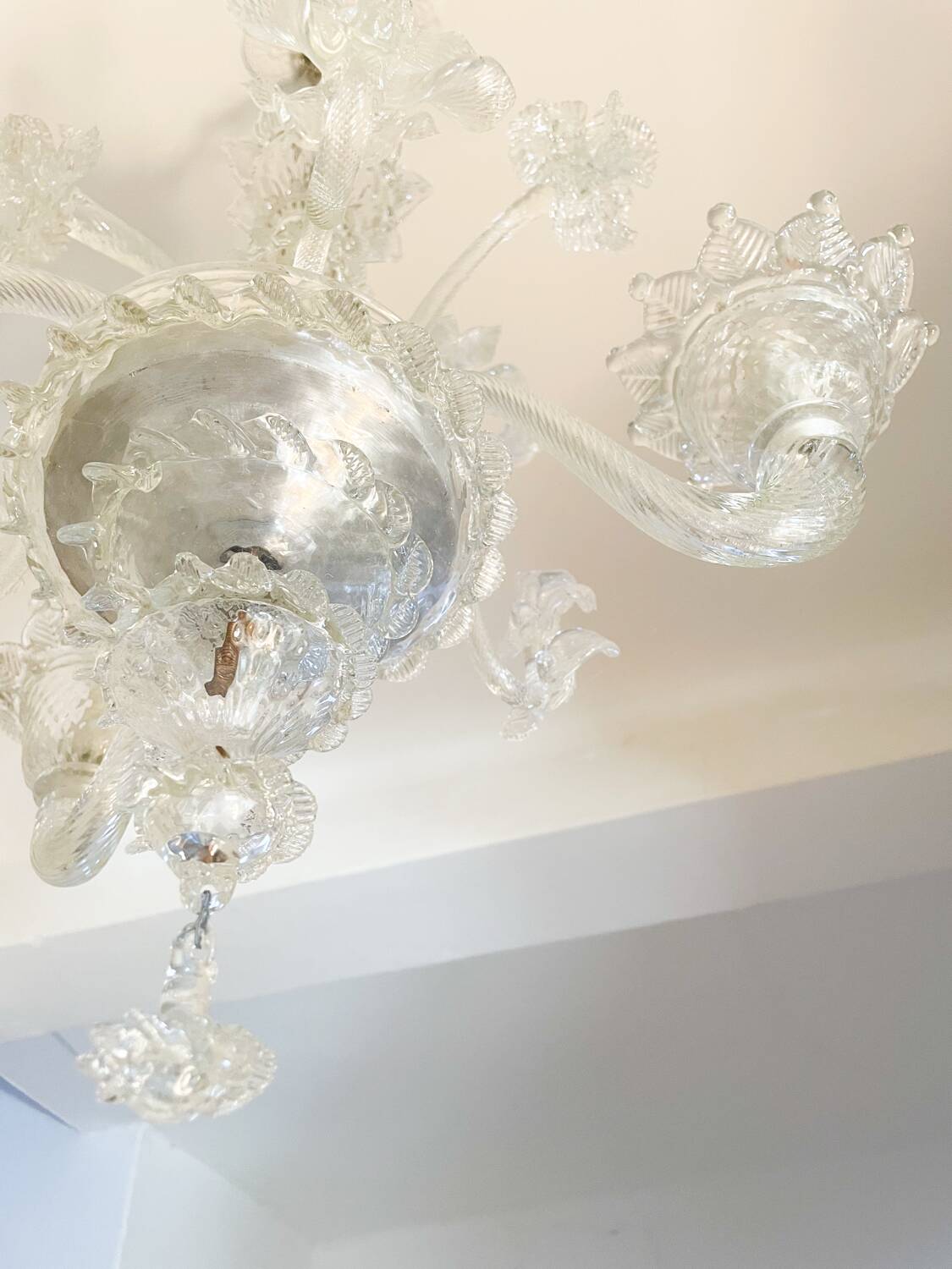 Lustre authentique en verre de Murano – 3 branches – Transparent
