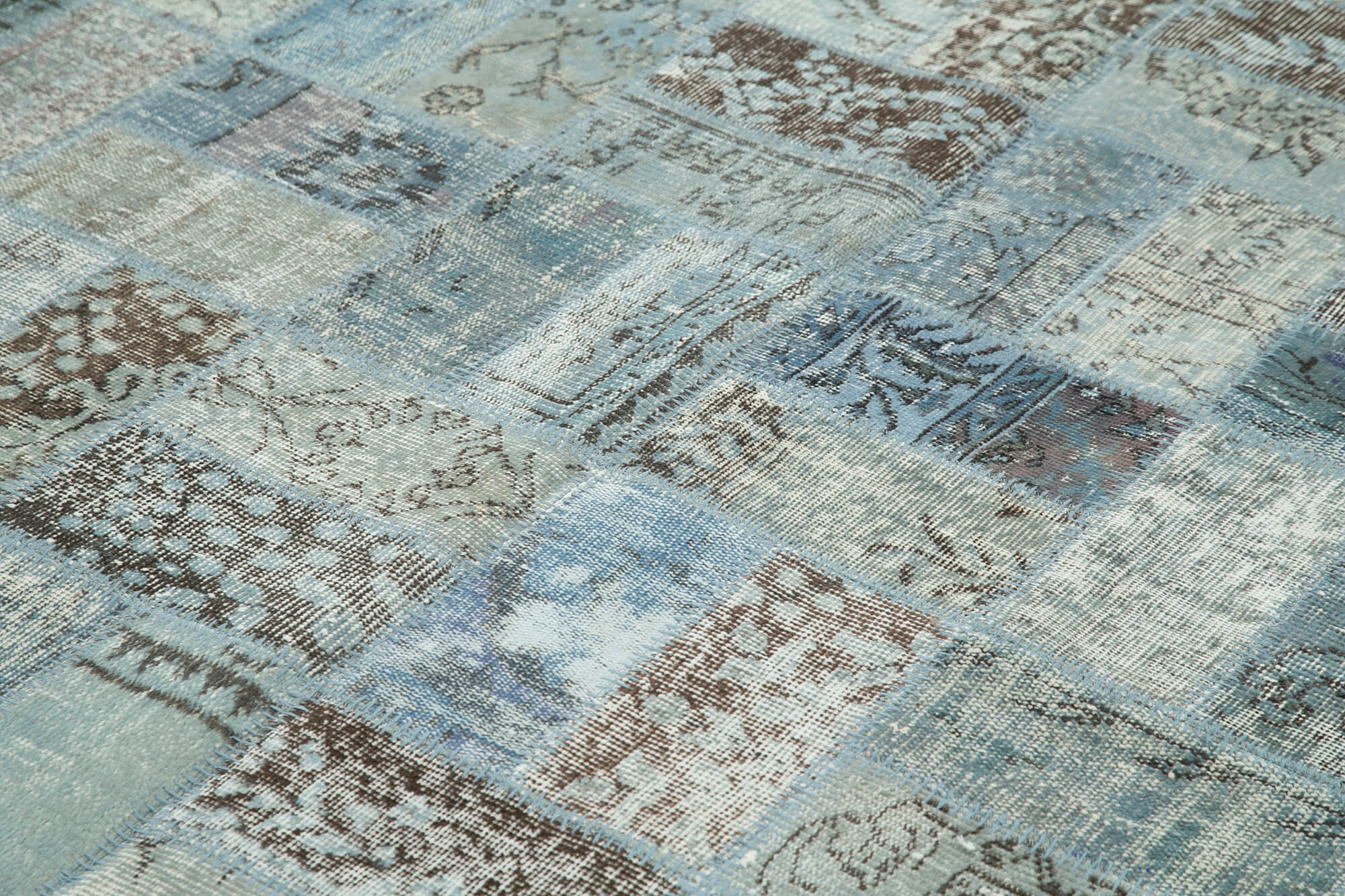 Handwoven turkish contemporary 178 cm x 235 cm blue patchwork carpet