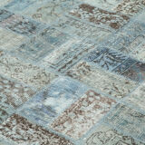 Handwoven turkish contemporary 178 cm x 235 cm blue patchwork carpet