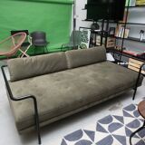 Khaki velvet sofa with black metal frame Made