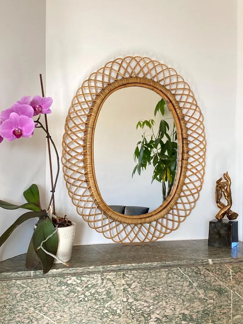 Large mirror by Franco Albini in rattan and bamboo, Italy 1960s.