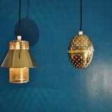 Pair of hanging lamps brass perforated Hans - Agne Jakobsson, 1960