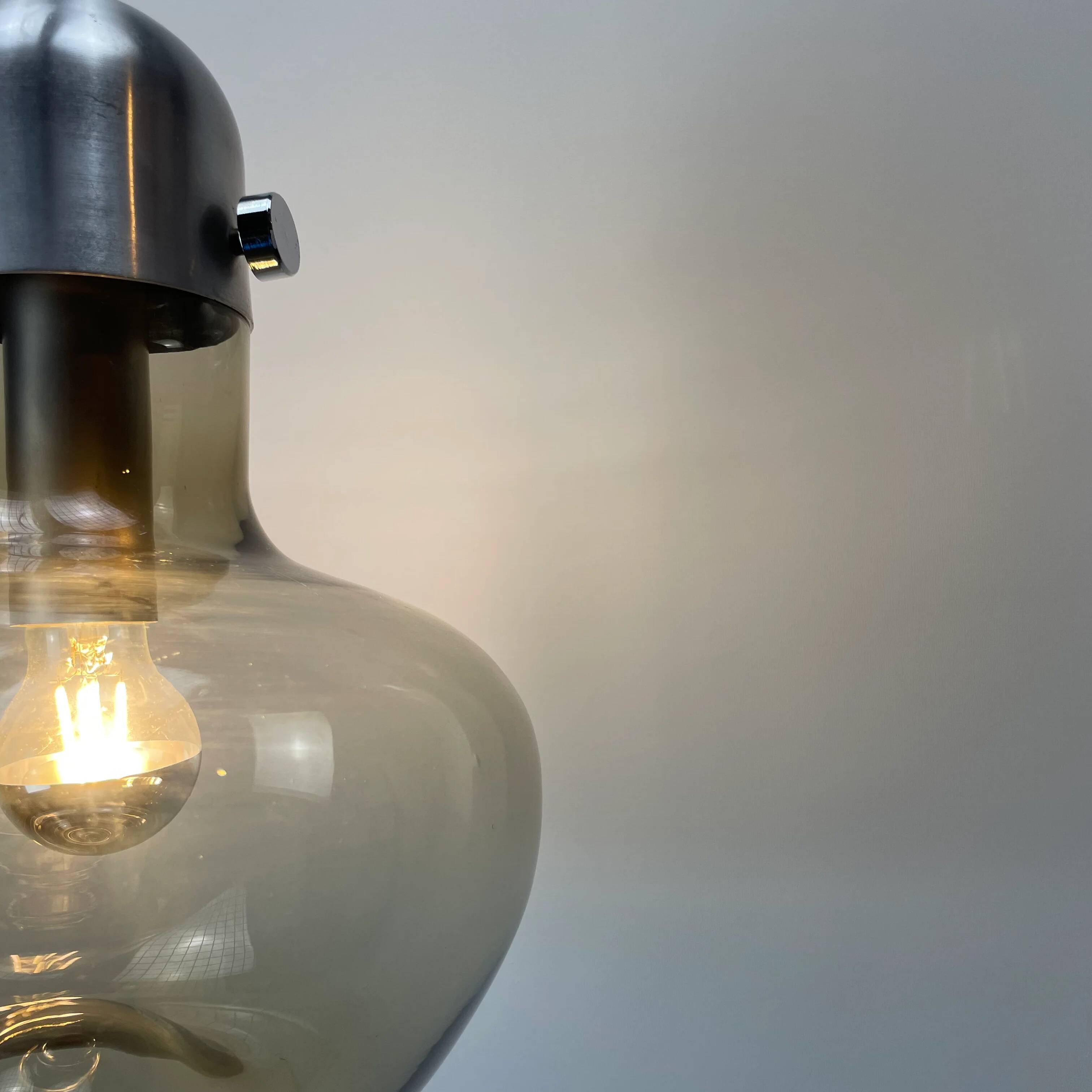 Smoked glass pendant lamp by Nettelhoff Leuchten 1970