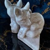 Pair of Fox Bookends - in Crackled Ceramic - Art Deco Style
