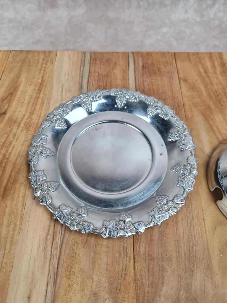 Vintage cobalt sugar bowl & chrome metal – pear shape