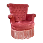 Fauteuil crapaud rose capitonné