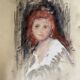 Tableau pastel signé portrait femme rousse