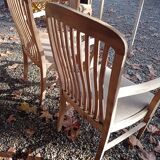 Paire de fauteuils en chêne et tissu lin