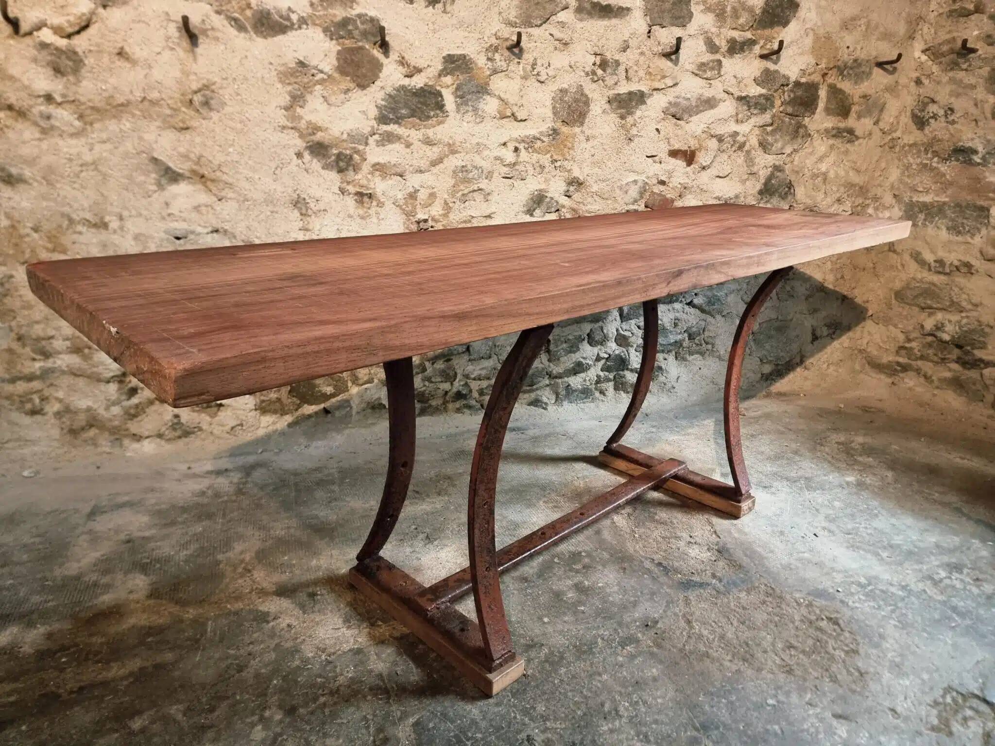Vintage industrial table – Iron base and solid wood top (201 cm)