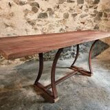 Vintage industrial table – Iron base and solid wood top (201 cm)