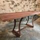 Vintage industrial table – Iron base and solid wood top (201 cm)