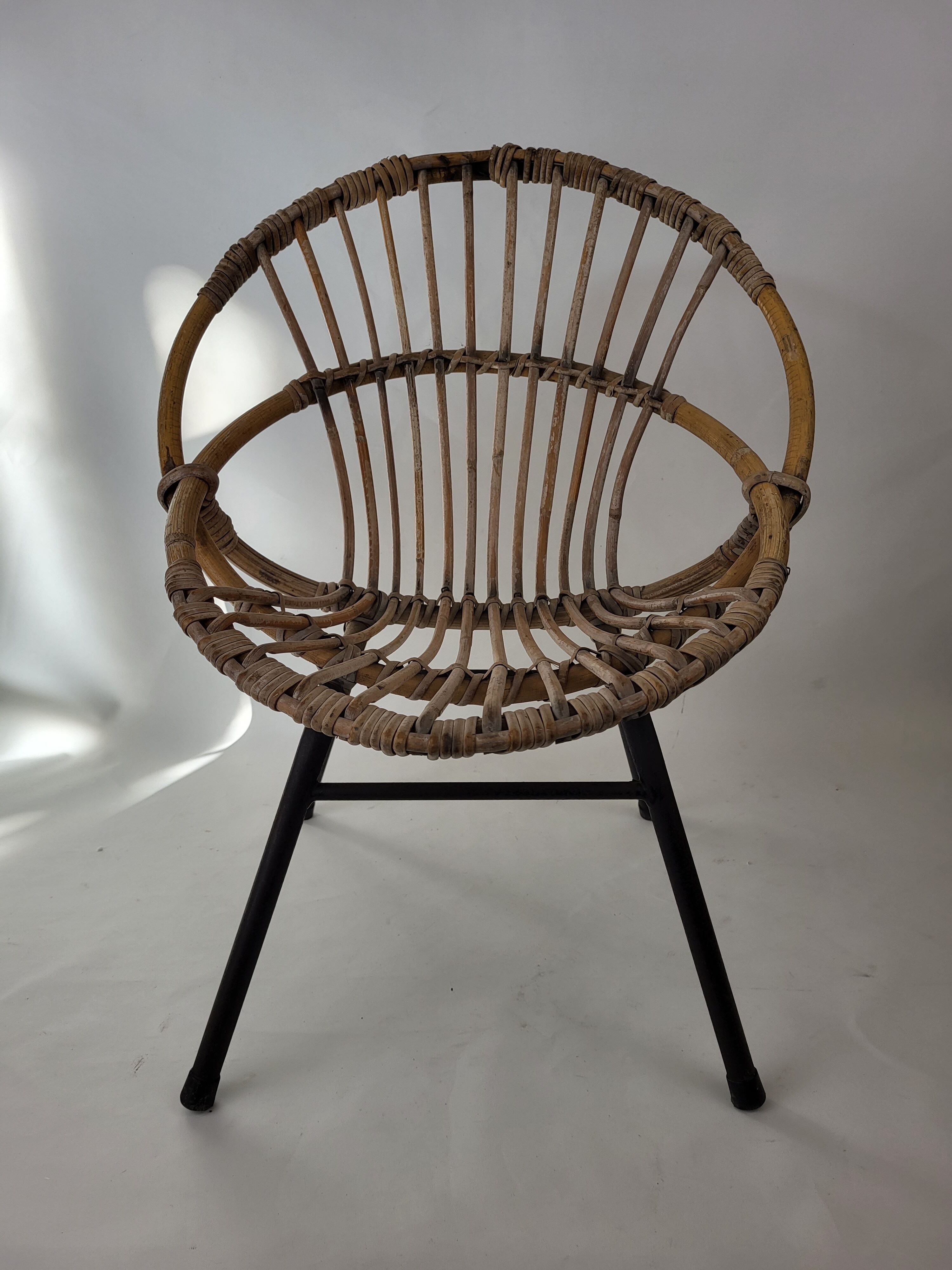 Children's armchair rattan and metal 60s