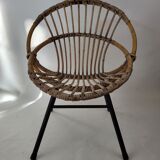 Children's armchair rattan and metal 60s
