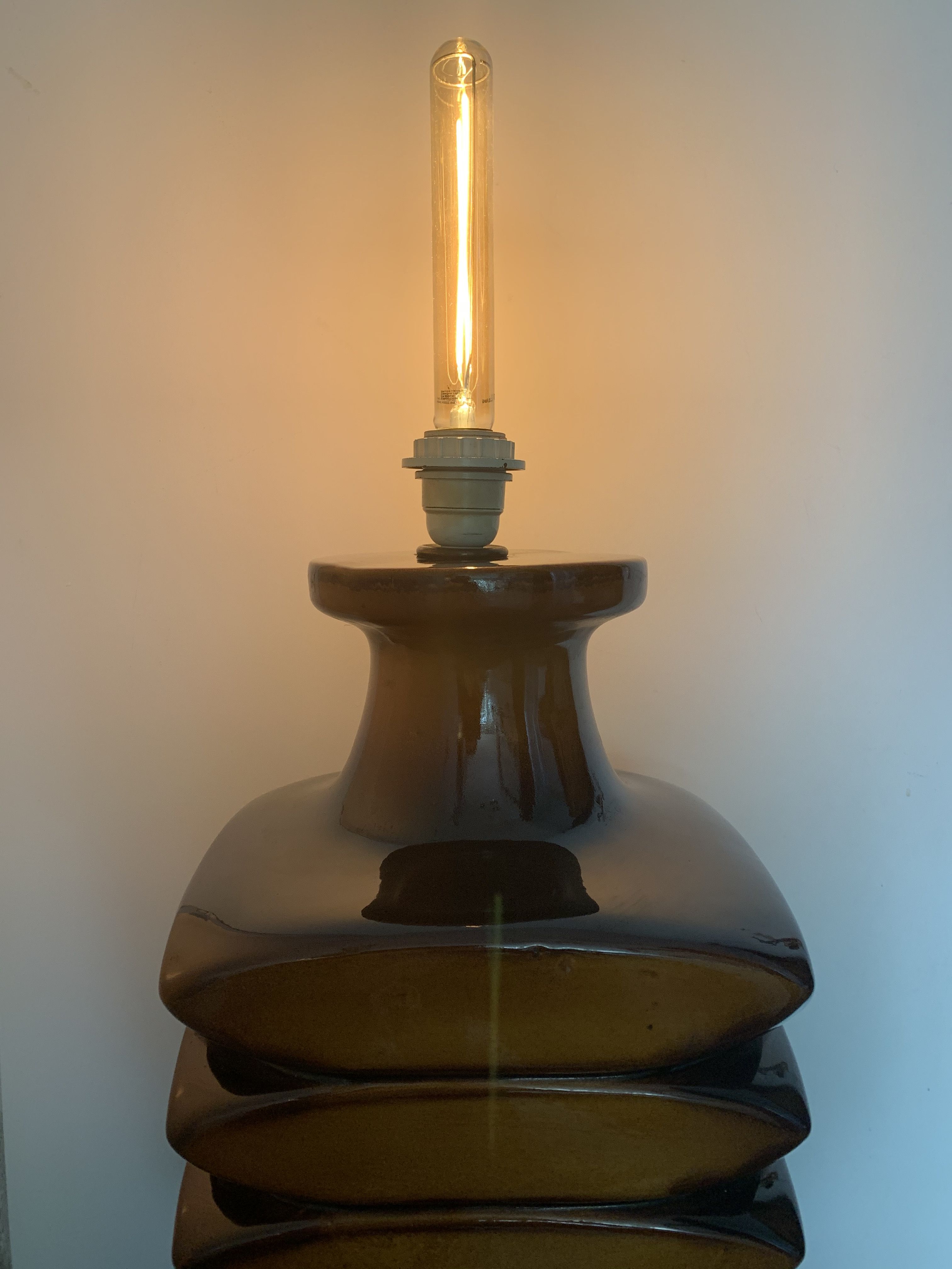 Cari Zalloni yellow brown ceramic lamp foot 1970