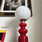 1970s Red and White Glass Space Age Lamp