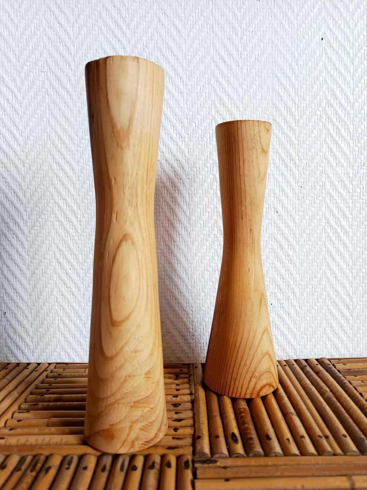 Scandinavian brutalist wooden candle holders