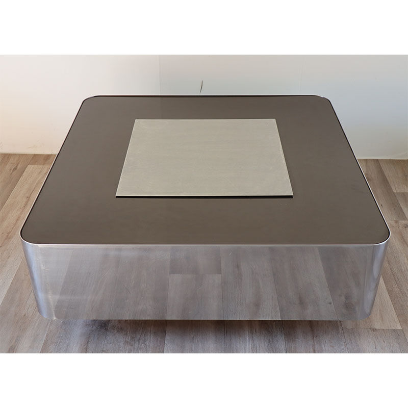 Vintage coffee bar table in steel and wood circa 1970