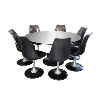 Ensemble table et six chaises Chromcraft space age années 70