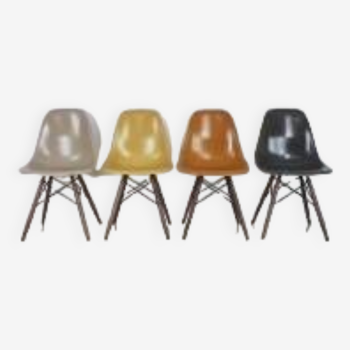 Eames Herman Miller DSW side chairs in ochres and light greige