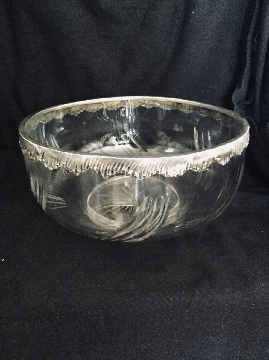 Saladier en cristal et argent