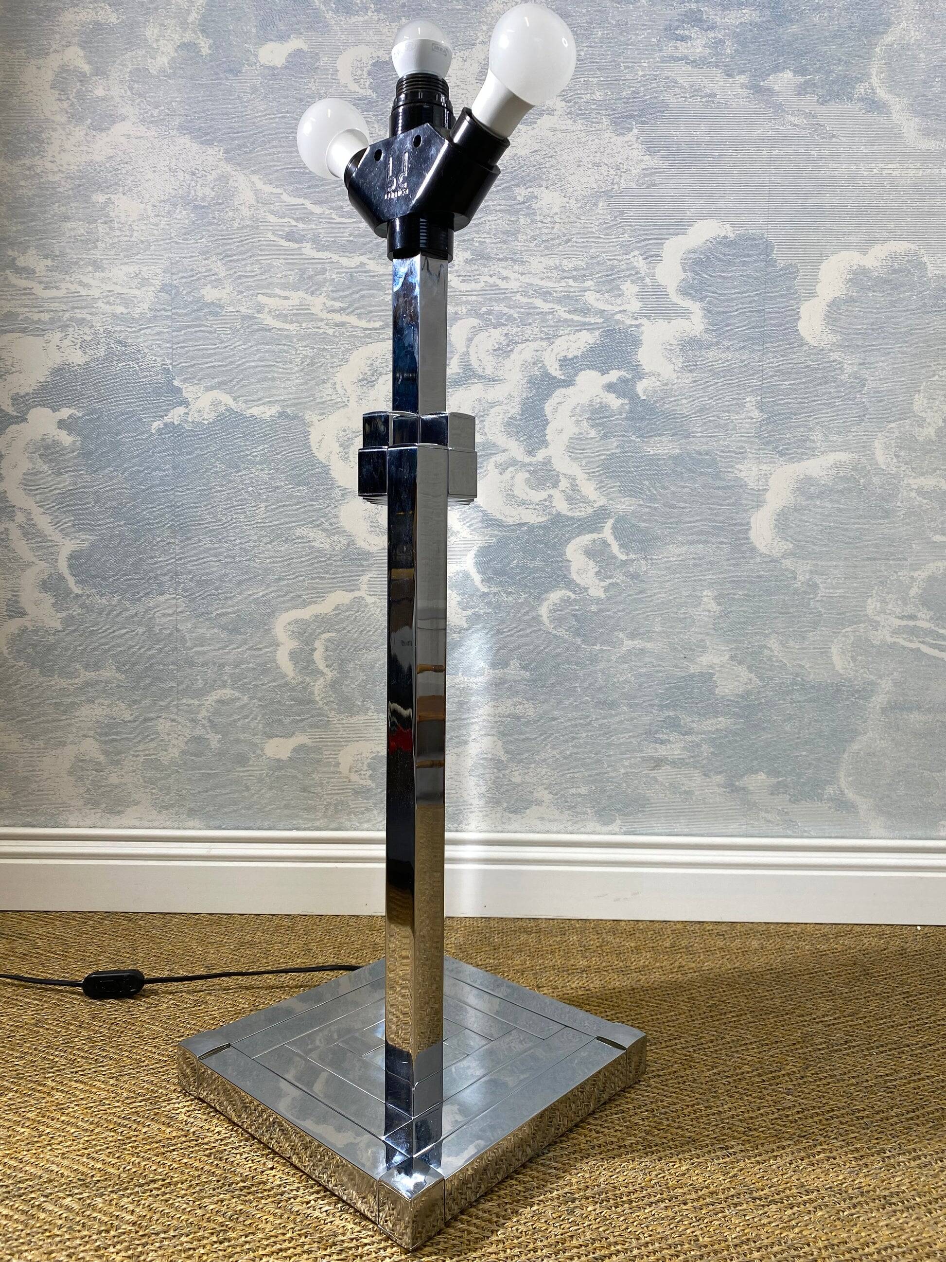 large table lamp in brass and chrome "Skyscraper" by B D Lumica in the style of Willy Rizzo, Spain, 1970s.