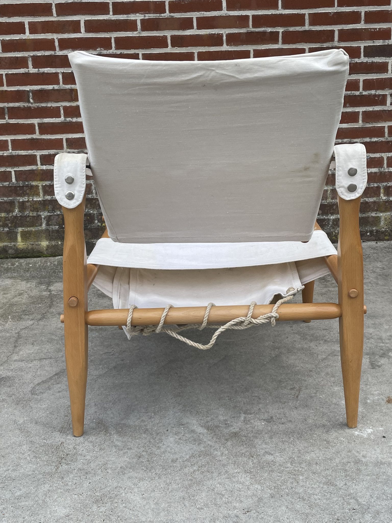 Fauteuil safari vintage 1960 Danemark avec toile design minimaliste