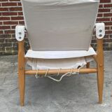 Fauteuil safari vintage 1960 Danemark avec toile design minimaliste