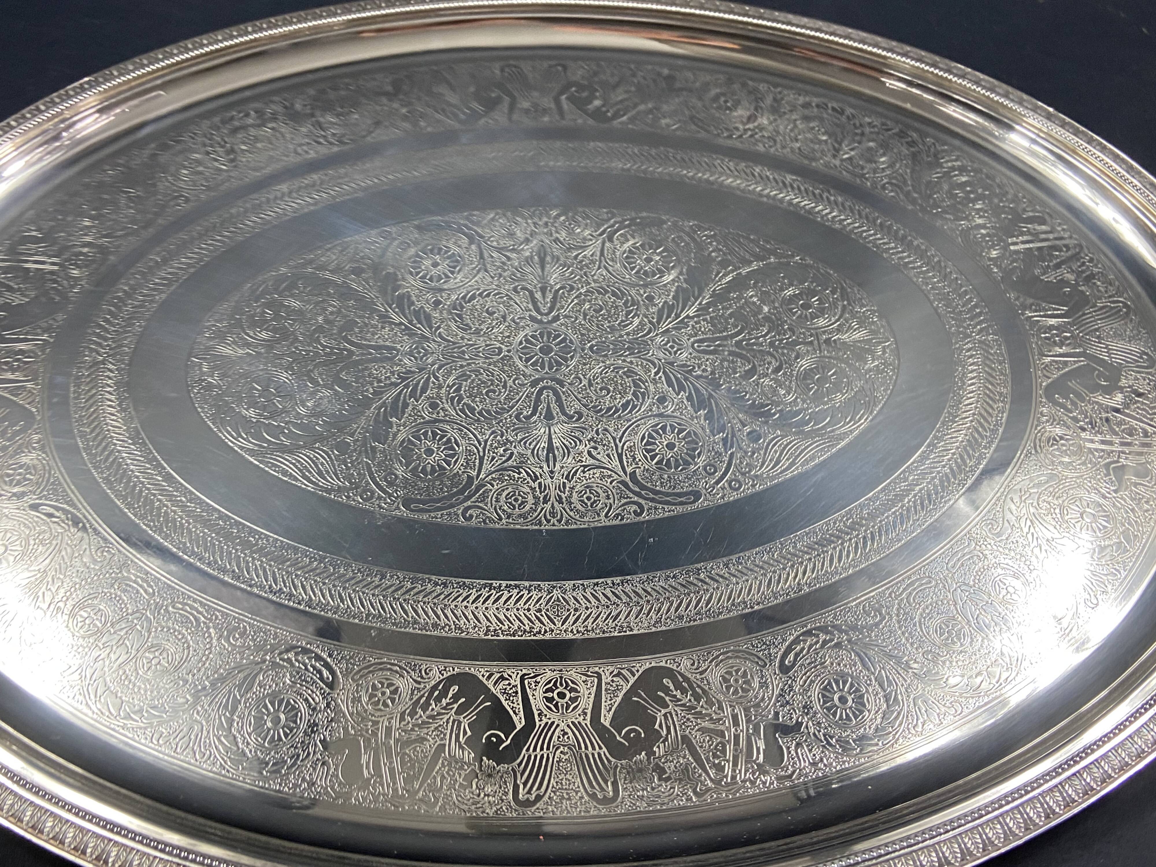 Very large silver metal serving tray christofle malmaison model