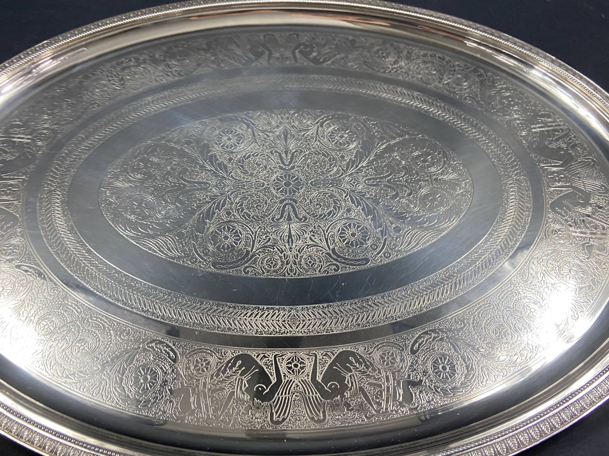 Very large silver metal serving tray christofle malmaison model