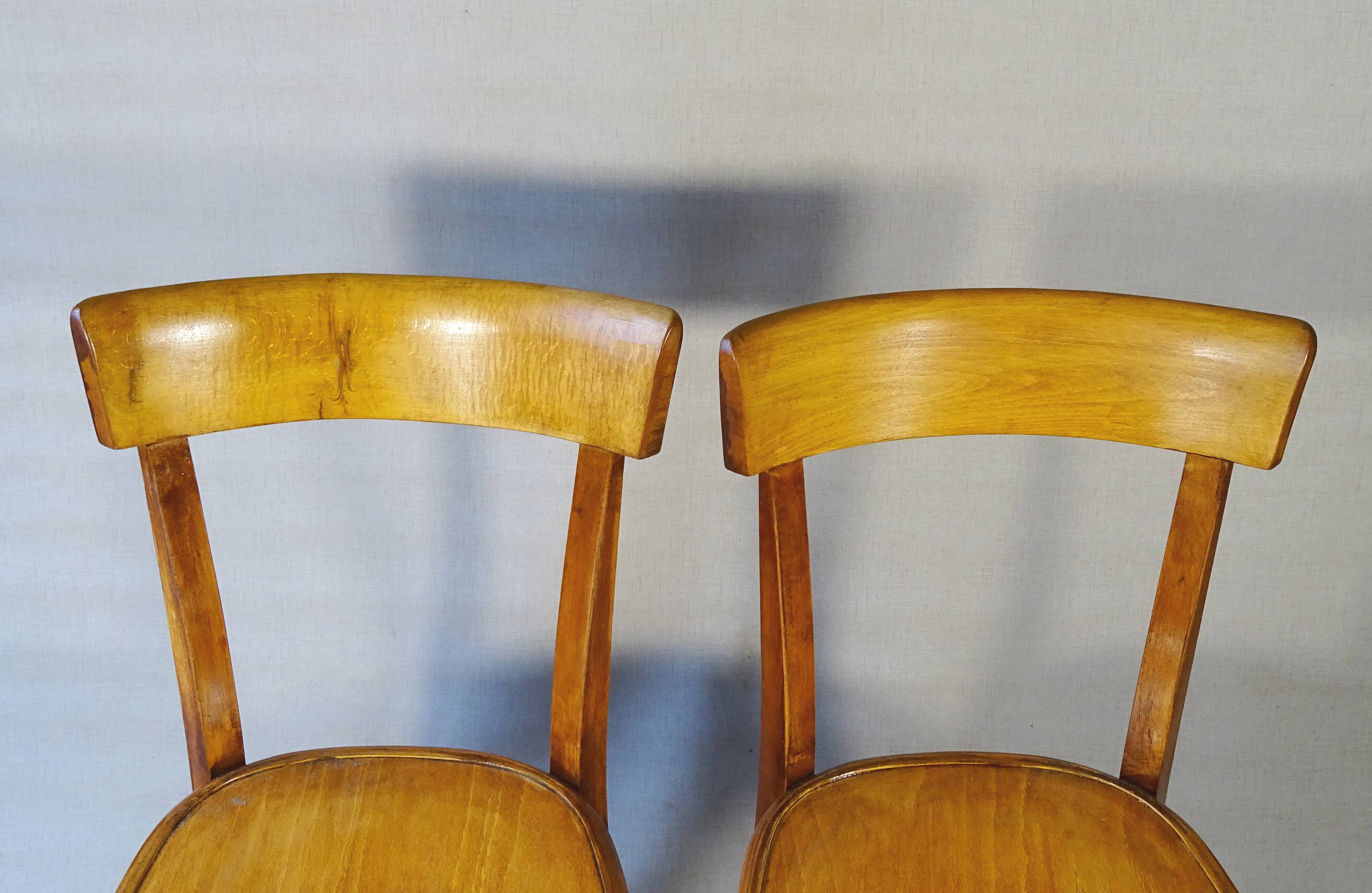 2 FISCHEL chairs, Art Deco 1938 bistro, wooden seat