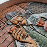 Vintage Embossed Clay Plate: Man Drinking, Retro Wall Decor