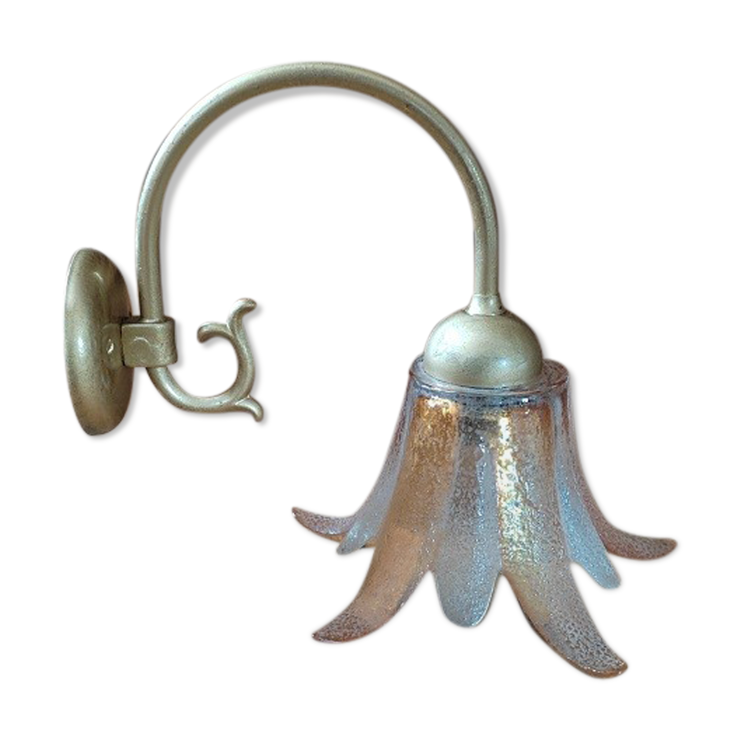 Applique brass tulip petal flower glass orange old vintage dp 0522020