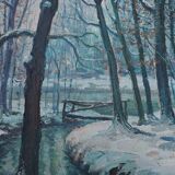 Painting Snowy and wooded river landscape HST signed early twentieth century