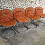 Series of 4 chairs Sabrina design Gastone Rinaldi for Rima, tawny leather, 1970