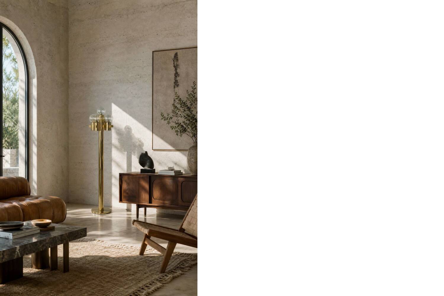 Vintage Mid-Century Scandinavian Modern Sculptural Gold Floor Lamp
