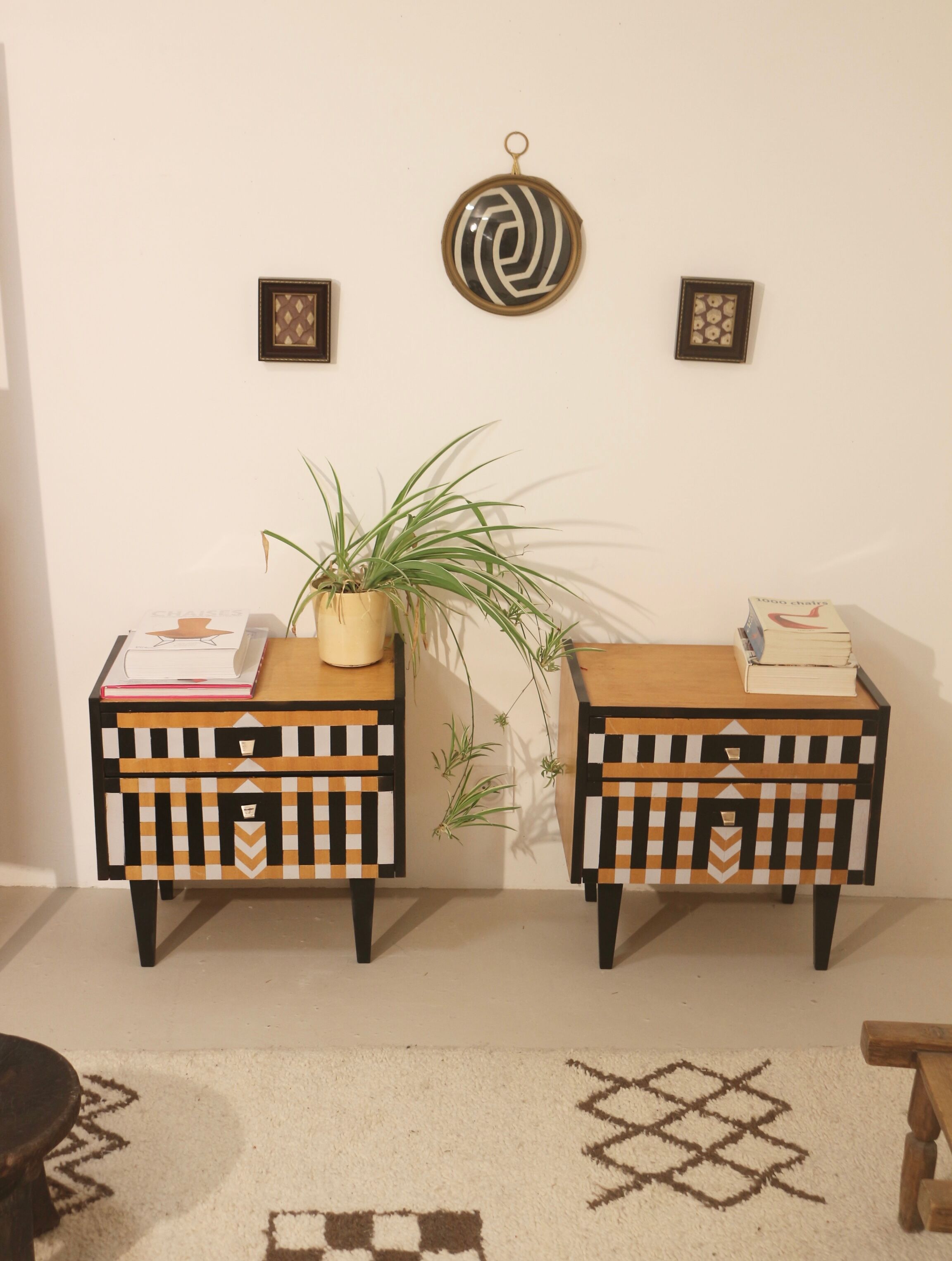 Pair of bedside table restyled swing door year 60