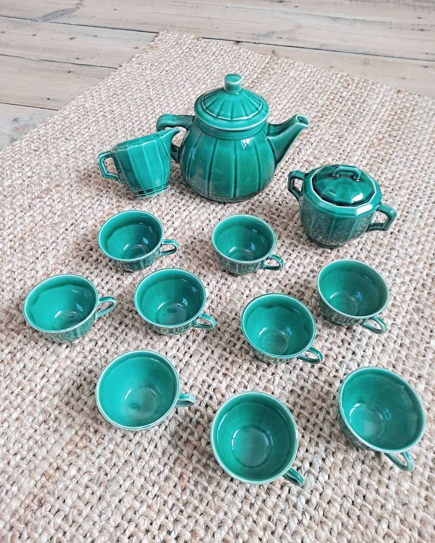 70s emerald green tea set