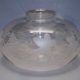 Suspension TULIPE of LAMP XIXth CRYSTAL Blown decorated with engraved vine leaves and grapes